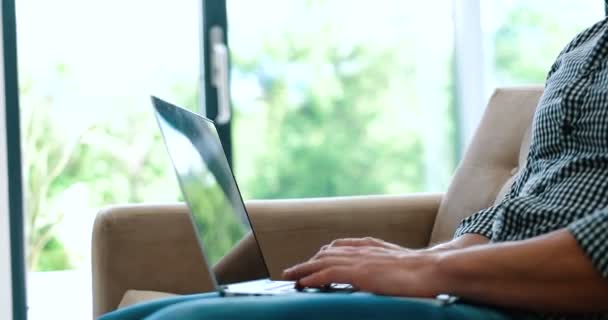 Man using laptop in living room  - Video, Çekim
