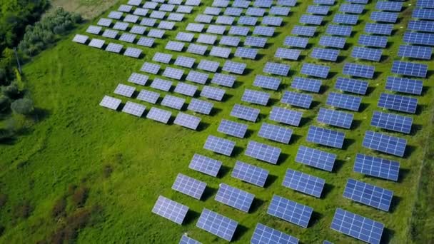 Solar panels farm field of green renewable energy - Footage, Video