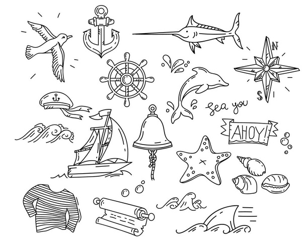 hand-drawn elements of marine theme - Vetor, Imagem