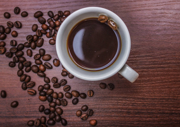 Tasse avec café sur un arbre avec des grains de café
 - Photo, image