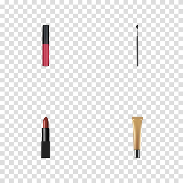 Realistic Liquid Lipstick, Make-Up Product, Pomade And Other Vector Elements. Set Of Cosmetics Realistic Symbols Also Includes Pomade, Brush, Liquid Objects. - Vector, Image