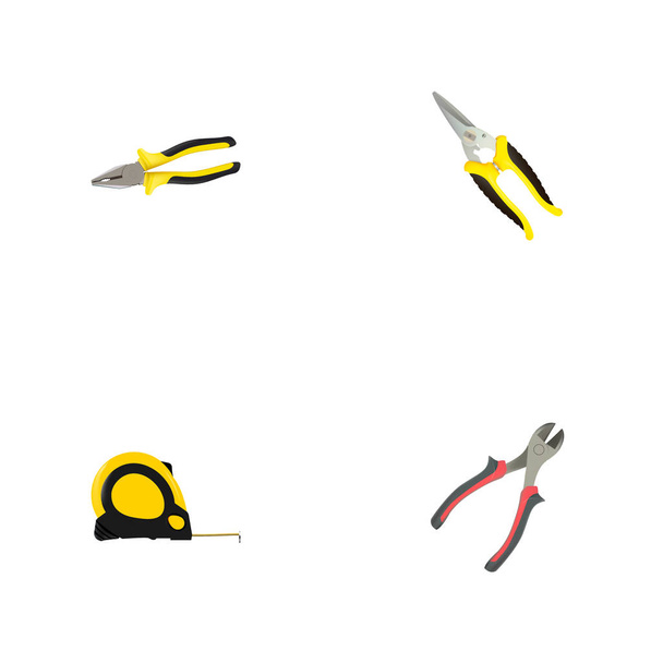 Realistic Length Roulette, Scissors, Forceps And Other Vector Elements. Set Of Instruments Realistic Symbols Also Includes Instrument, Tape, Measure Objects. - Vector, Image