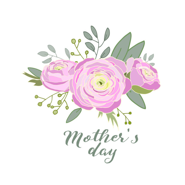 Карточка поздравления с Днем матери, векторная иллюстрация, Лютик, ранкулус
 - Вектор,изображение