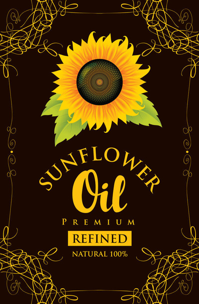 label for refined sunflower oil with sunflower - Вектор, зображення