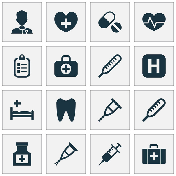 Set Icone della Droga. Collezione di Ache, Guarire, Artiglio e altri elementi. Include anche simboli come siringa, dente, ospedale
. - Vettoriali, immagini