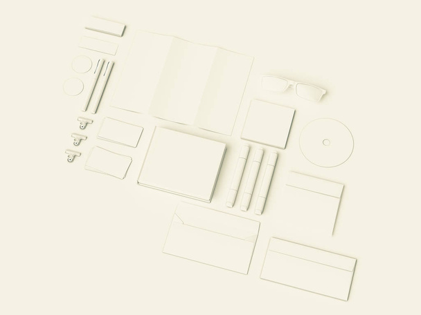 White Corporate Identity. Branding Mock Up. Office supplies, Gadgets. 3D illustration - Φωτογραφία, εικόνα