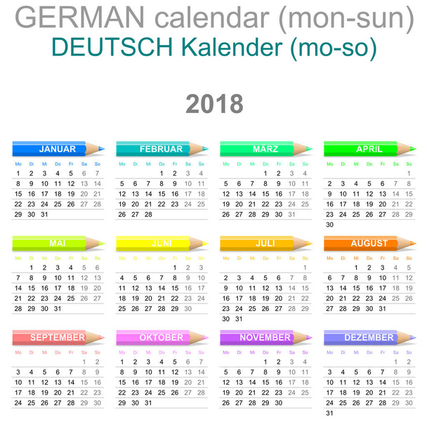 2018 Crayons Calendar German Version Monday to Sunday - Photo, Image