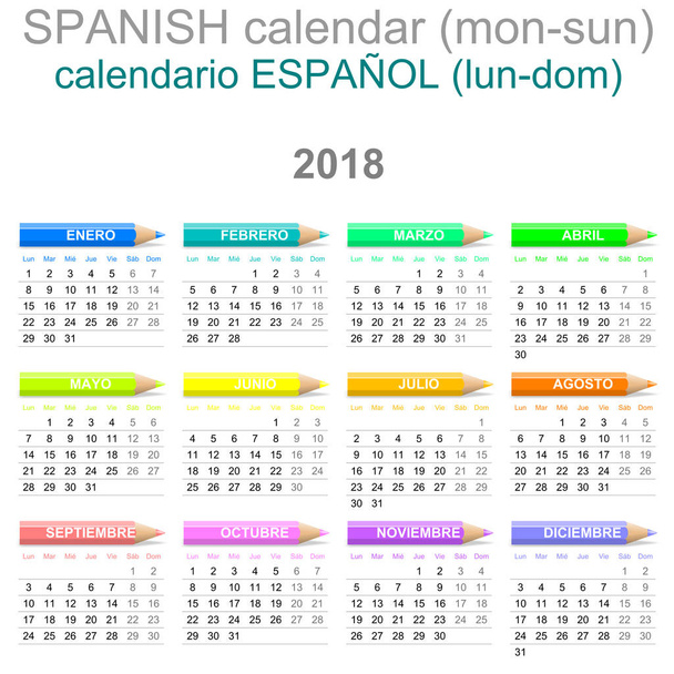 2018 kredki kalendarz wersja Hiszpańska - Zdjęcie, obraz
