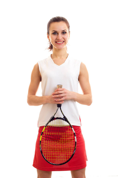Woman with tennis racquet - Fotoğraf, Görsel