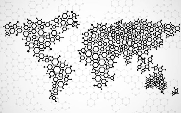 Carte du monde abstraite des structures moléculaires hexagonales. Vecteur
 - Vecteur, image