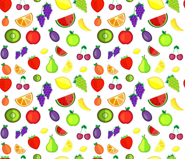Patrón inconsútil de fruta de dibujos animados de colores
 - Vector, Imagen