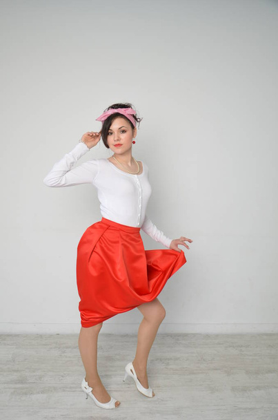 Girl in a red skirt, vintage - Photo, image