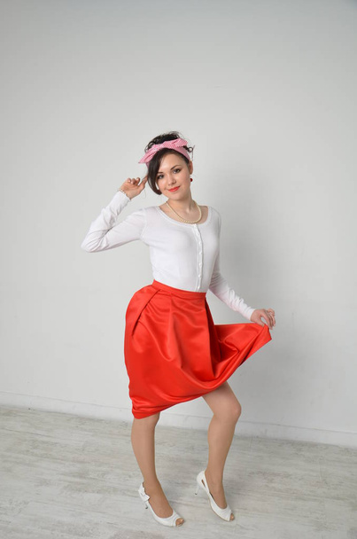 Girl in a red skirt, vintage - Photo, image