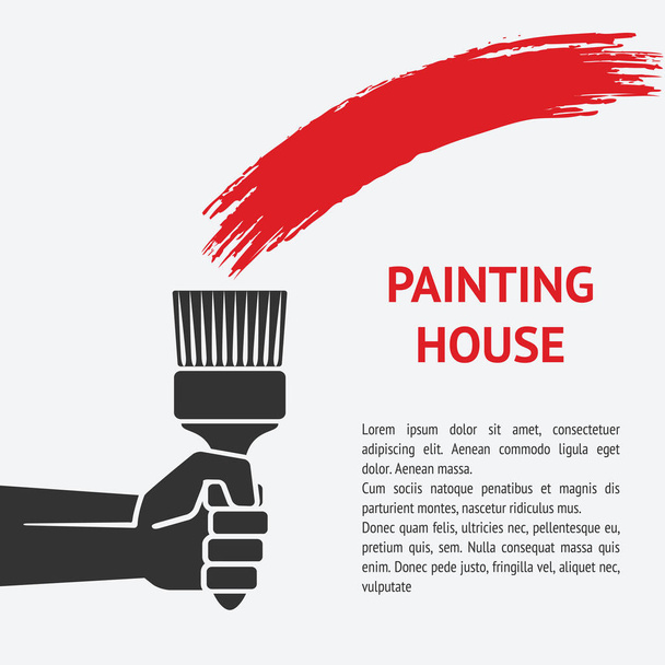 hand met borstel. schilderen huis concept - Vector, afbeelding