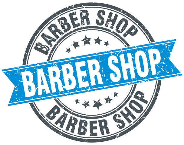 barber shop round grunge ribbon stamp - Вектор, зображення