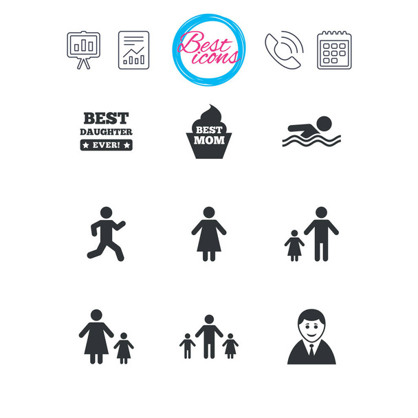 People, family icons. Swimming, person signs. - Vector, imagen