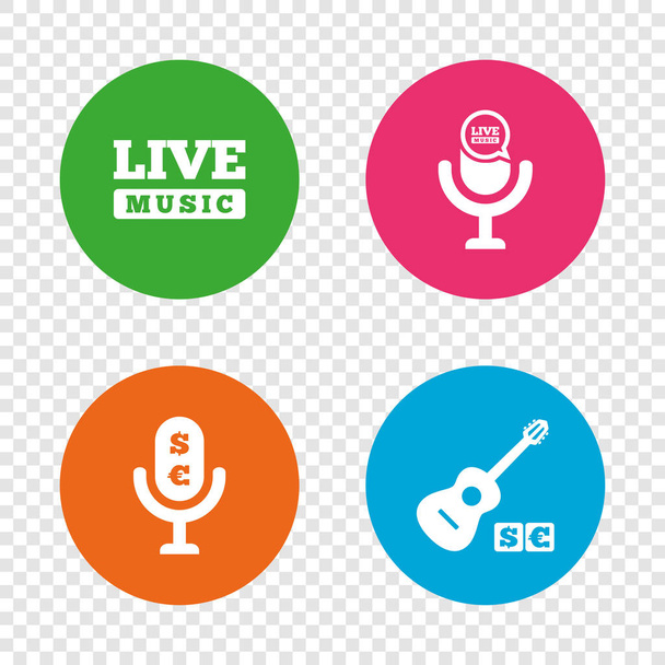 Musical elements icon. Microphone, Live music. - Vector, afbeelding