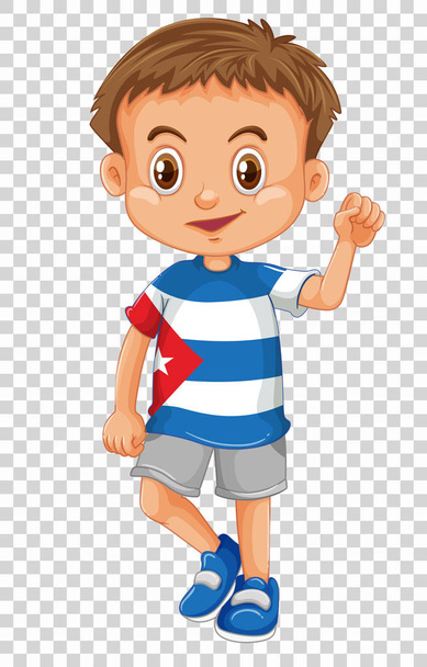 Menino feliz vestindo camisa de bandeira de Cuba
 - Vetor, Imagem