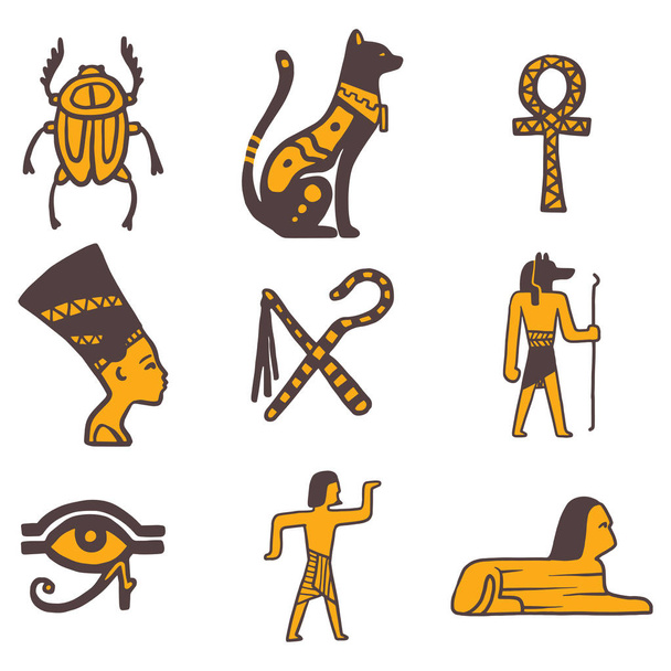 Egypte reizen geschiedenis sybolen hand getekende traditionele hiëroglief vector illustratie ontwerpstijl. - Vector, afbeelding