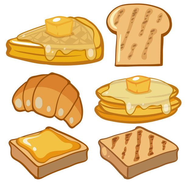 Different types of bread for breakfast - Vector, Image