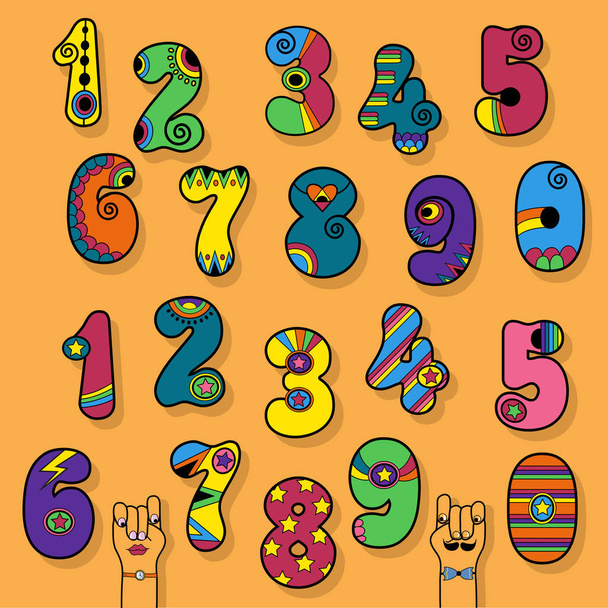 Conjunto de números. Disco colorido y estilo de superhéroe
 - Foto, imagen
