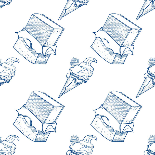 Ice cream outline seamless pattern - Vektor, Bild