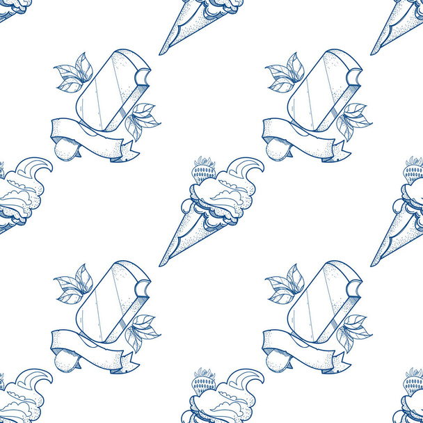 Ice cream outline seamless pattern - Vector, afbeelding