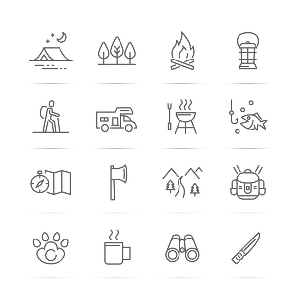 camping vector line icons - Vector, Image