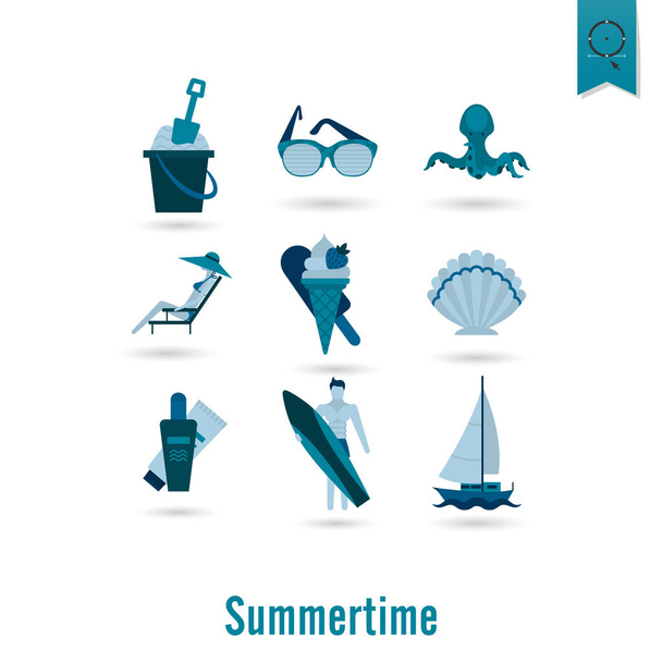 Summer and Beach Simple Flat Icons - Vektor, Bild