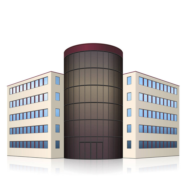 office building with an entrance and reflection - Vector, Image