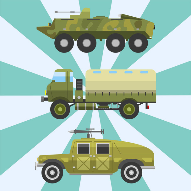 Military technic army war transport fighting industry technic armor defense vector collection - Vector, Image