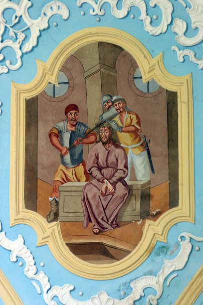 vojáci splétané trnovou korunu a položil ji na hlavu Ježíš - Fotografie, Obrázek