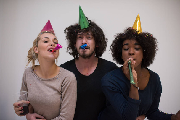 confetti party multiethnic group of people - 写真・画像
