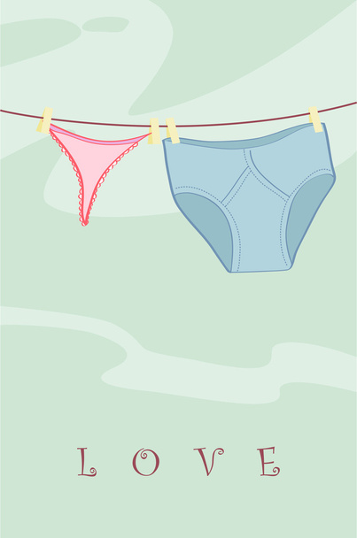 The underwear dries on rope. Vector illustration. - Διάνυσμα, εικόνα