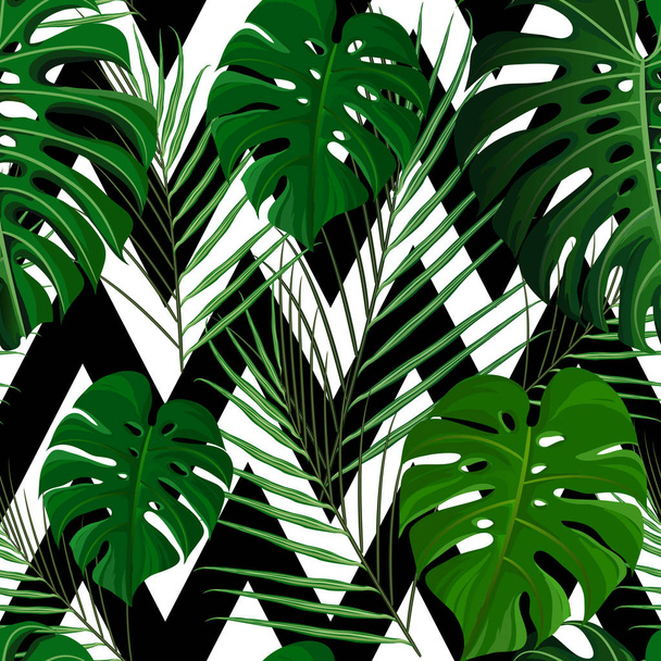 Tropical seamless pattern with exotic palm leaves. - Vector, Image