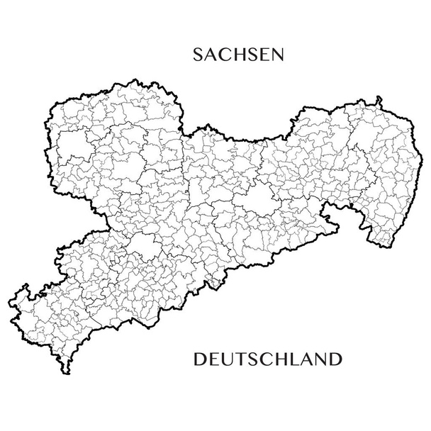 Szczegółowa mapa wolnego państwa Saksonii (Niemcy) z granic gmin, stowarzyszenia gmin, powiatów i państwa. Ilustracja wektorowa - Wektor, obraz