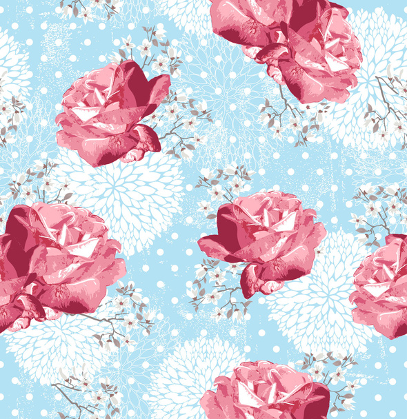 Seamless pattern with flowers Floral background with roses and - Vector, Image