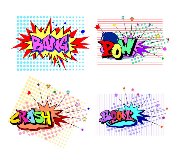  Grappige cartoon superheld elementen: crash, boom, pow, bang - Vector, afbeelding