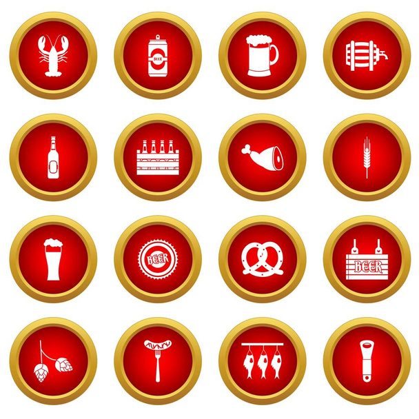 Beer icon red circle set - Vetor, Imagem