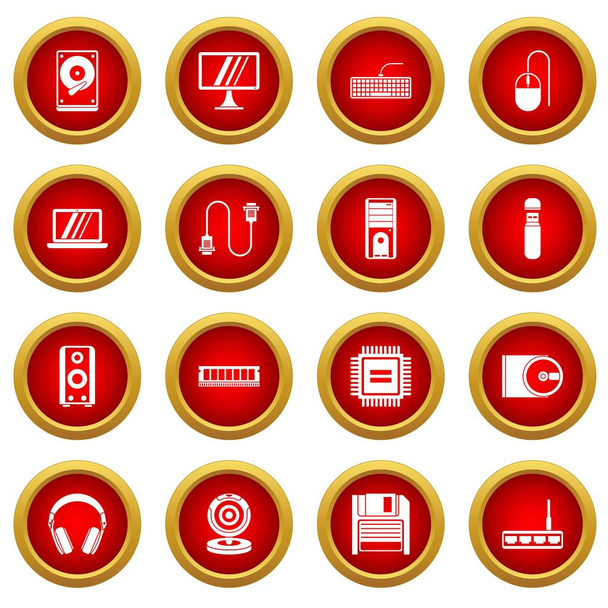 Computer icon red circle set - Vector, imagen