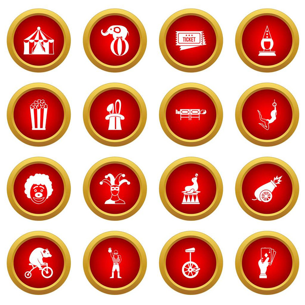 Circus entertainment icon red circle set - Vector, Imagen