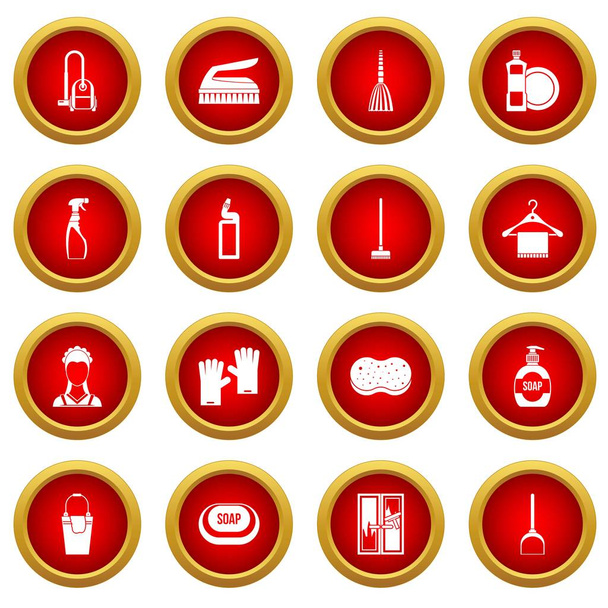 House cleaning icon red circle set - Vector, imagen