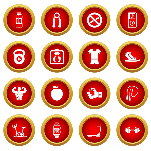 Fitness icon red circle set - Vector, Image