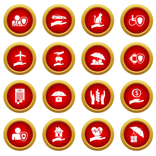 Insurance icon red circle set - Vettoriali, immagini