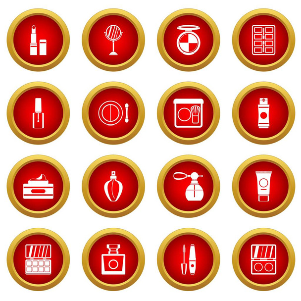 Cosmetics icon red circle set - Vecteur, image
