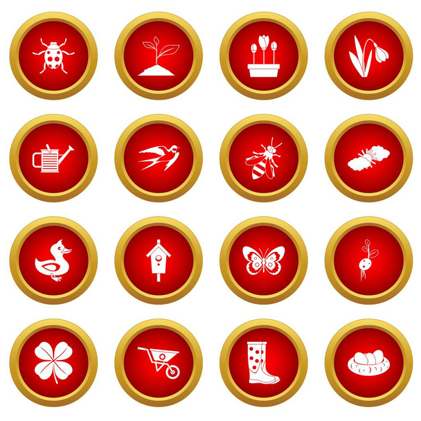 Spring icon red circle set - Διάνυσμα, εικόνα
