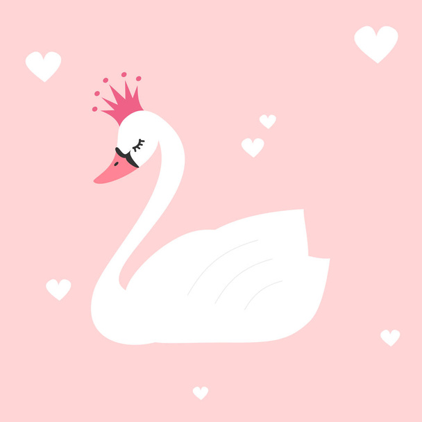ピンクの背景のベクトル図にかわいい素敵な姫白鳥 - ベクター画像