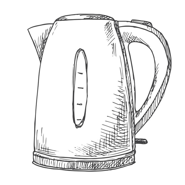 Electric kettle isolated on white background. Vector illustration of a sketch style. - Vettoriali, immagini