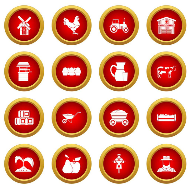 Farm icon red circle set - Вектор,изображение