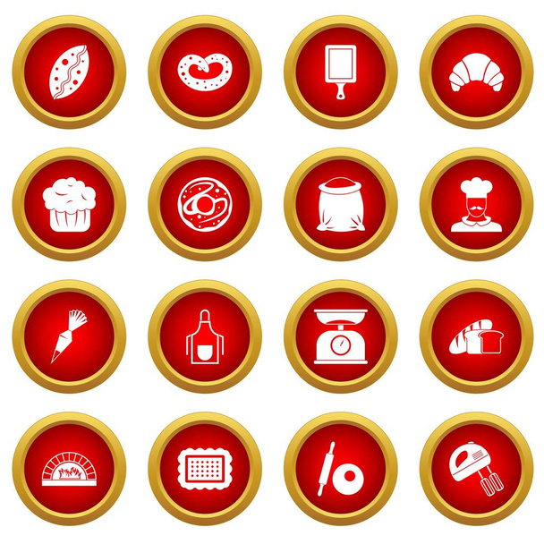 Bakery icon red circle set - Vector, Imagen